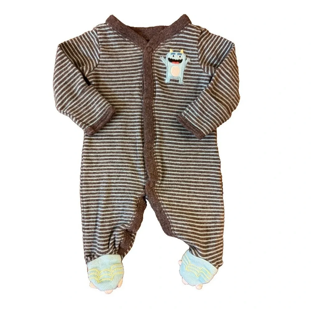 Carters Preemie Baby Boy Sleeper Monster‎ Outfit Claw Feet Cotton Reborn Doll